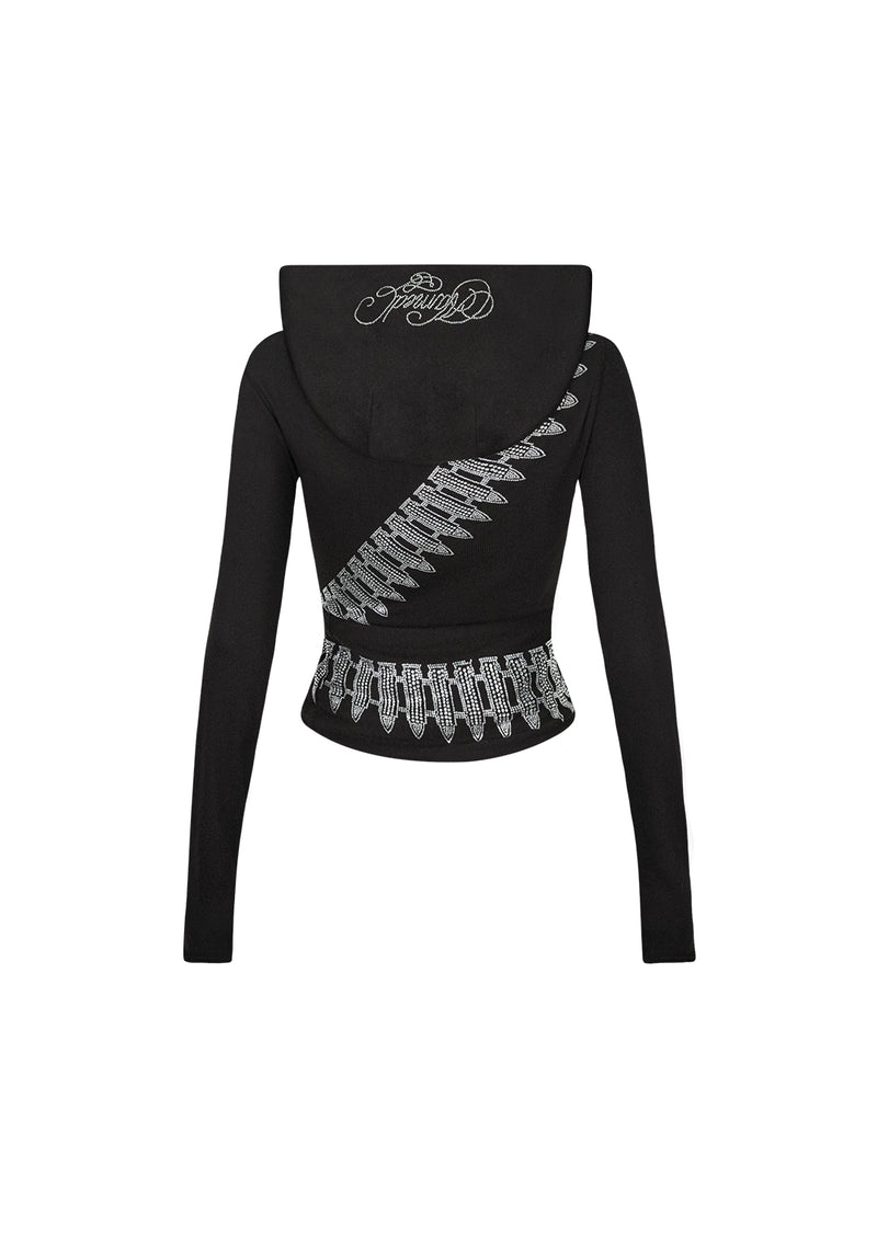 ENEMY RHINESTONE CROSS TIE HOODIE BLACK