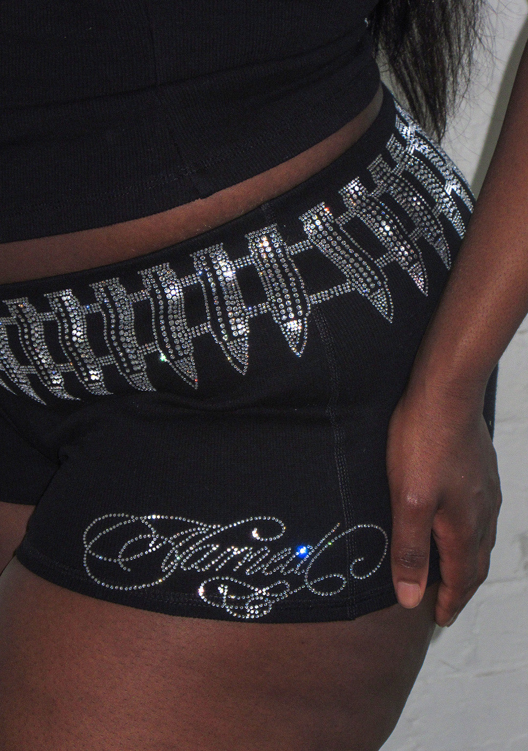 ENEMY RHINESTONE MICRO HOTPANT SHORTS BLACK