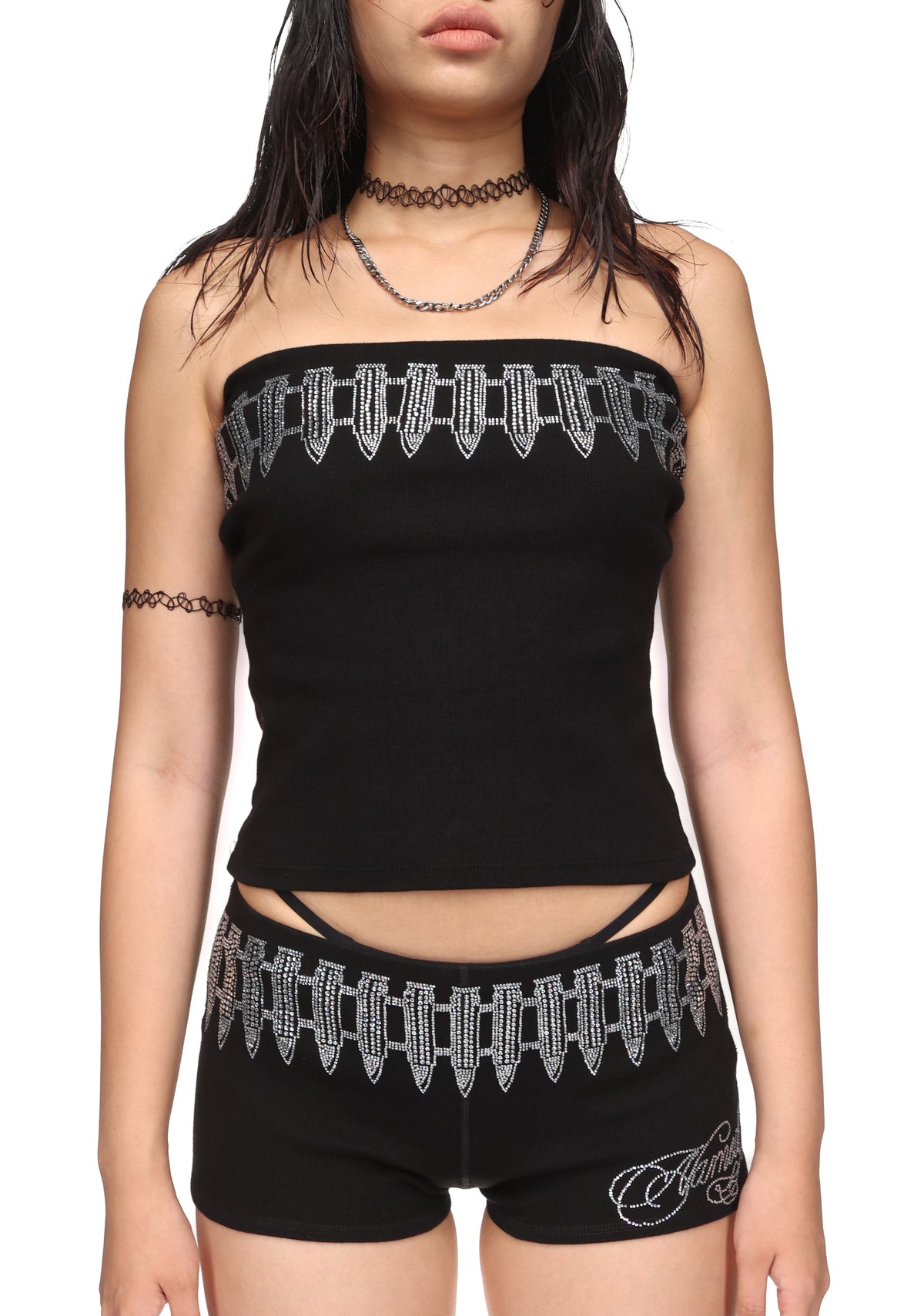 ENEMY RHINESTONE TUBE TOP BLACK