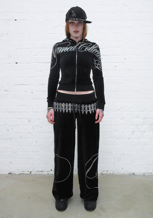 ENEMY RHINESTONE VELOUR SWEATPANTS BLACK