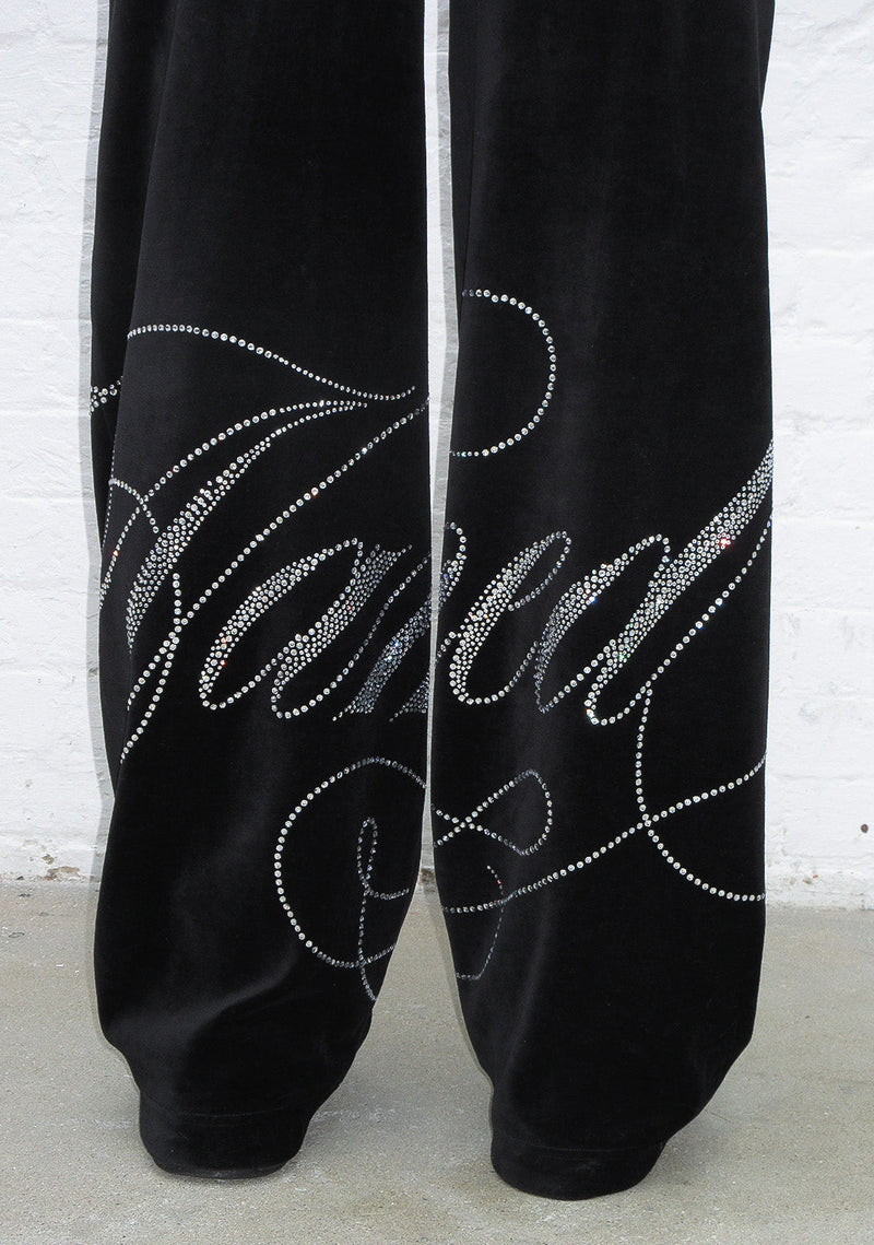 ENEMY RHINESTONE VELOUR SWEATPANTS BLACK