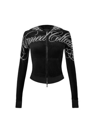 ENEMY RHINESTONE VELOUR ZIP HOODIE BLACK