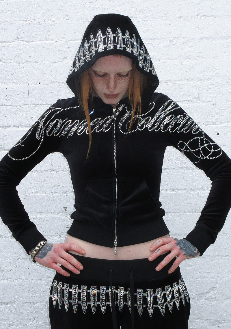 ENEMY RHINESTONE VELOUR ZIP HOODIE BLACK