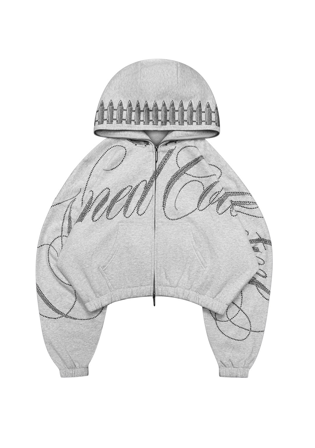 ENEMY STUDDED CROP ZIP HOODIE GREY MARL