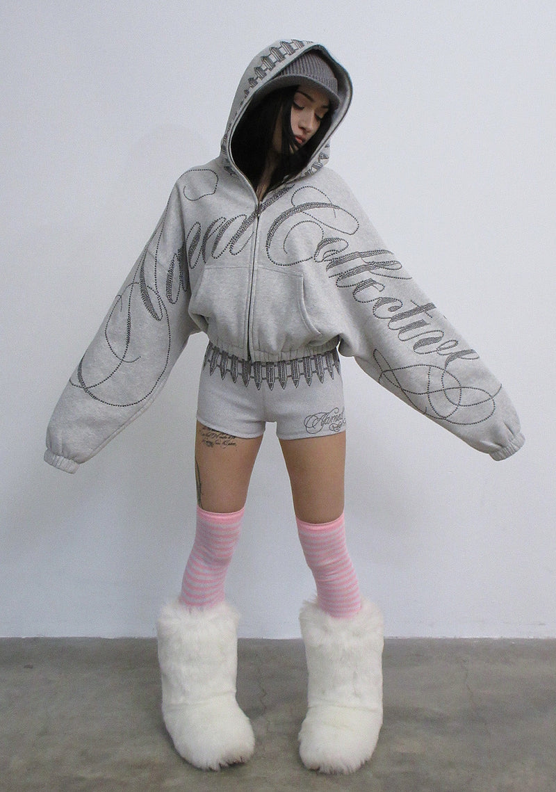 ENEMY STUDDED MICRO HOTPANT SHORTS GREY MARL