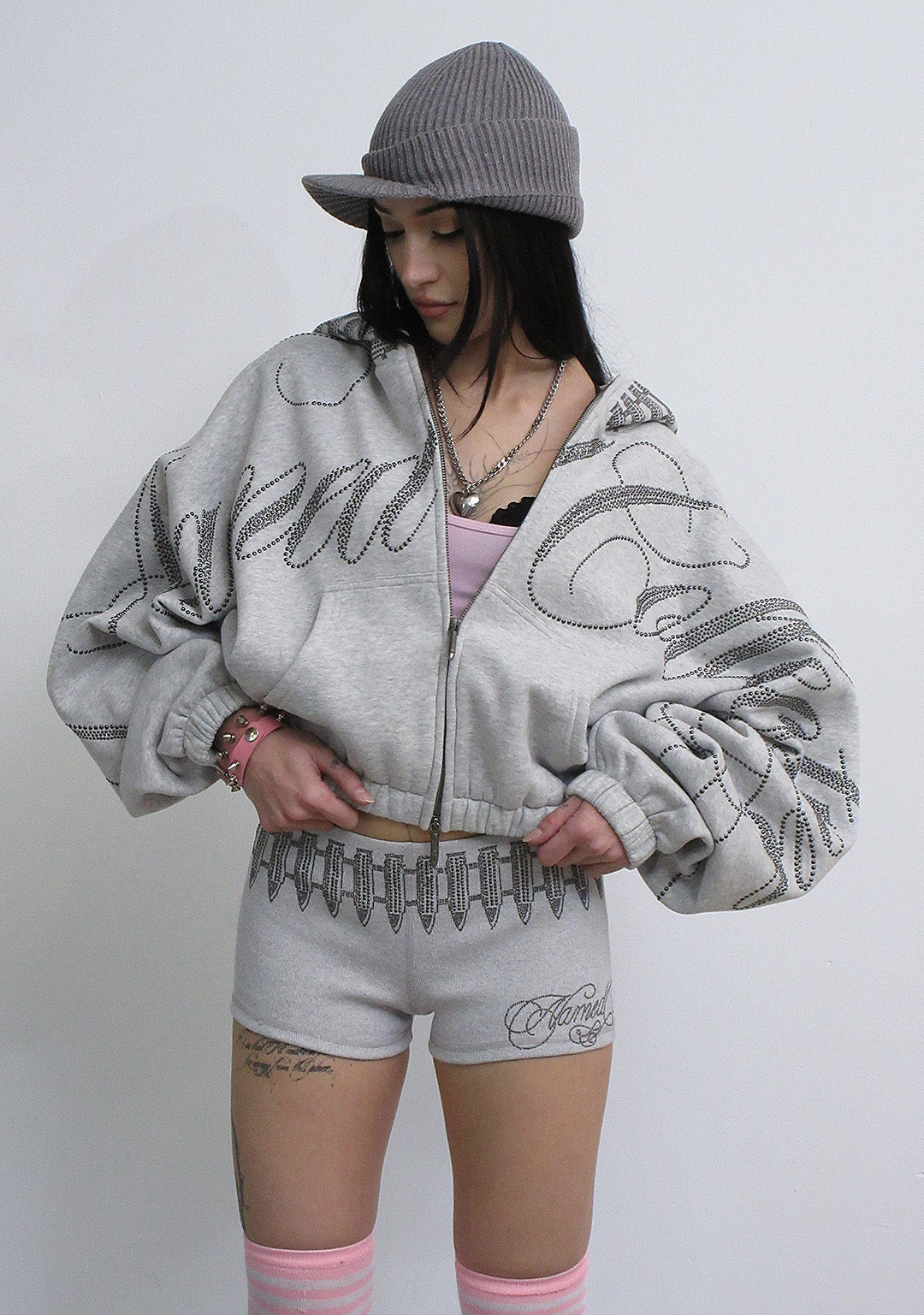 ENEMY STUDDED MICRO HOTPANT SHORTS GREY MARL