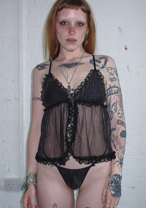 ENVY HARDWARE CHARM MESH G-STRING (2 PACK) CHARCOAL