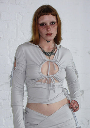 ENVY SCULPT STRETCH TIE HOODIE MIST GREY