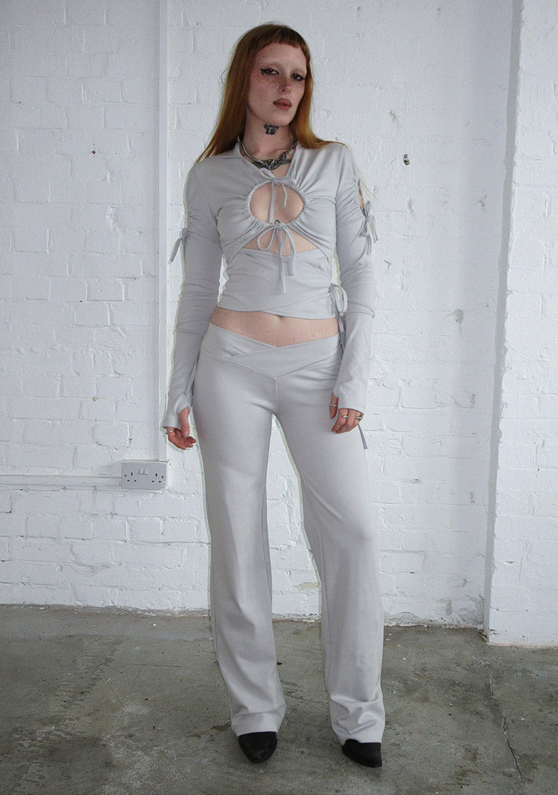 ENVY SCULPT STRETCH TWO PIECE SKIRT TROUSER SET MIST GREY