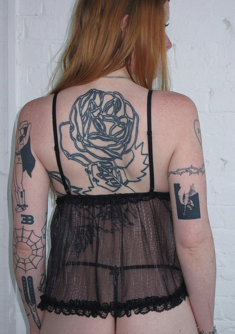 ENVY SHEER SNAKESKIN MESH CAMI TOP CHARCOAL