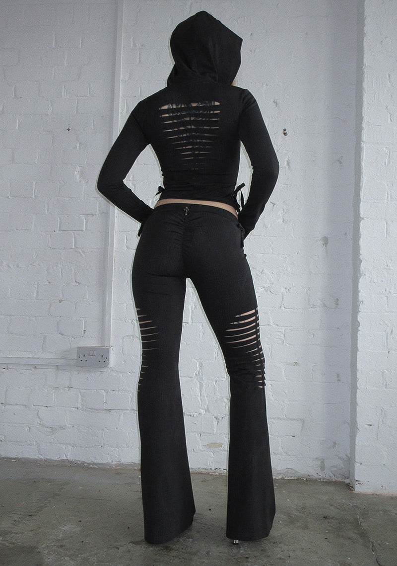 ENVY SNAKESKIN SLASHED SCULPT STRETCH PANTS CHARCOAL