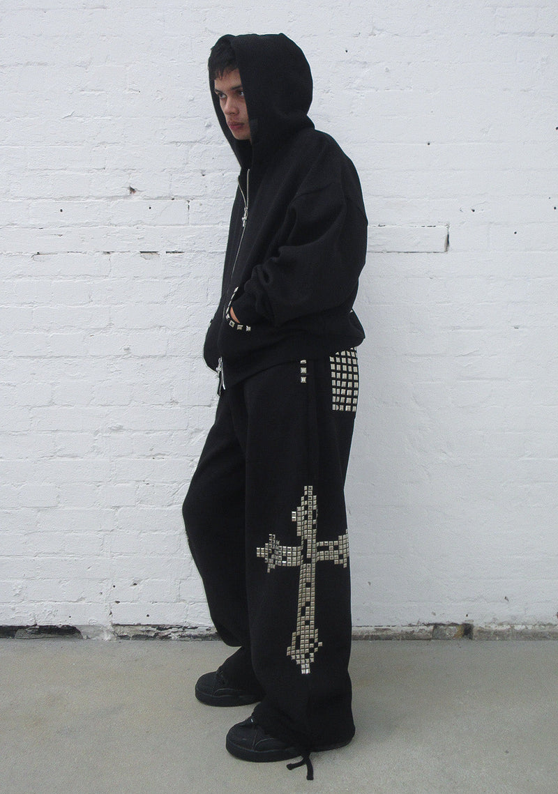 FAITHFUL STUDDED ZIP HOODIE BLACK