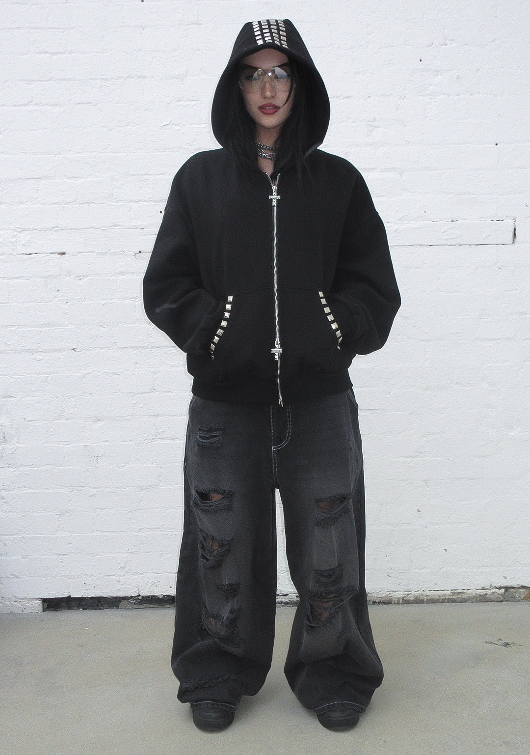 FAITHFUL STUDDED OVERSIZED JEANS WASHED BLACK