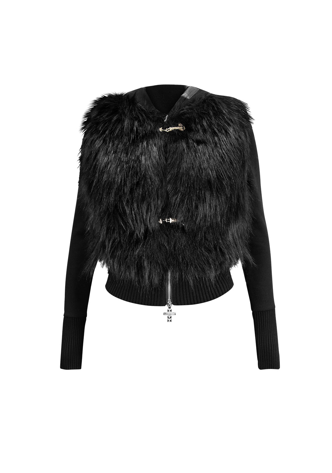 Faithful Faux Fur Vest And Fitted Zip Hoodie Two Piece Set Black
