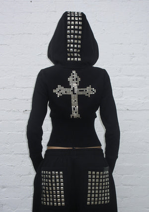 FAITHFUL FAUX FUR VEST AND FITTED ZIP HOODIE TWO PIECE SET BLACK