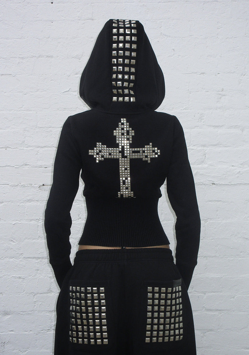 FAITHFUL FAUX FUR VEST AND FITTED ZIP HOODIE TWO PIECE SET BLACK