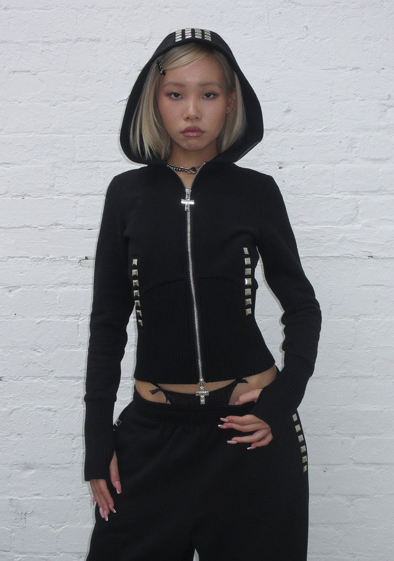 FAITHFUL FAUX FUR VEST AND FITTED ZIP HOODIE TWO PIECE SET BLACK