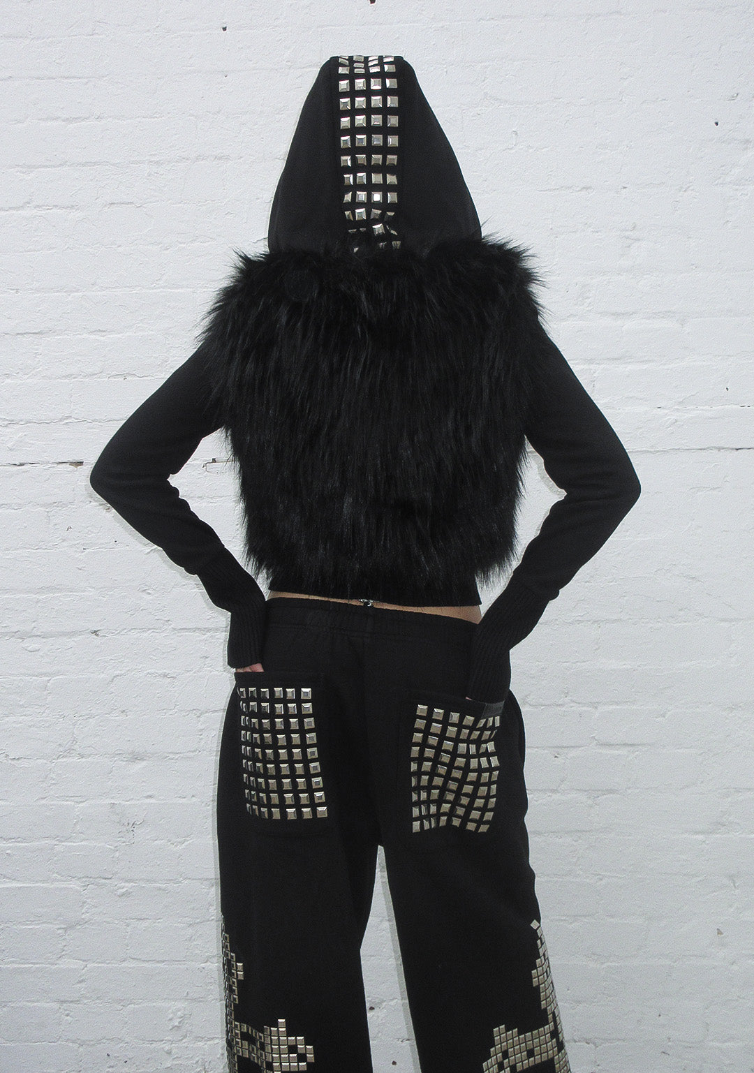 Faithful Faux Fur Vest And Fitted Zip Hoodie Two Piece Set Black