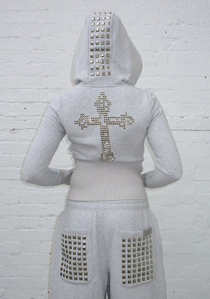 FAITHFUL FAUX FUR VEST AND FITTED ZIP HOODIE TWO PIECE SET GREY MARL