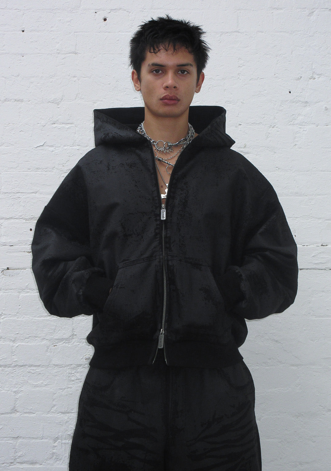 FAITHFUL LEATHER EFFECT ZIP HOODIE BLACK