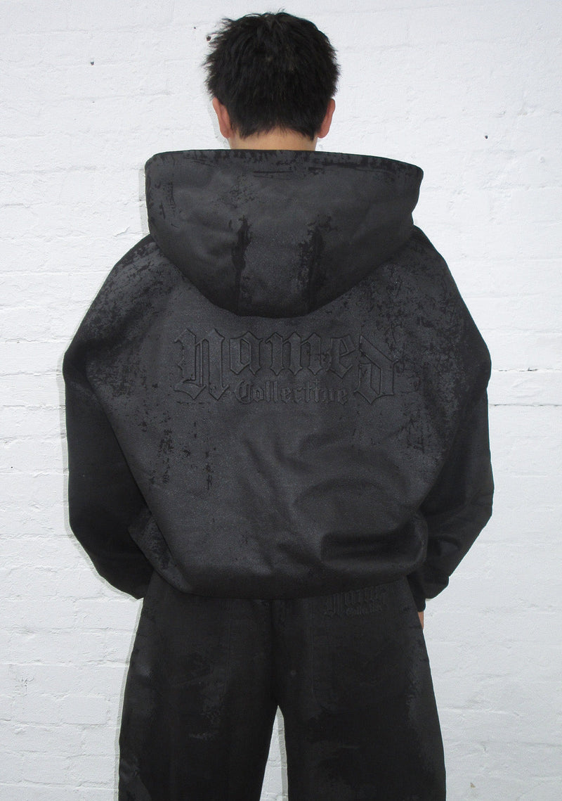 FAITHFUL LEATHER EFFECT ZIP HOODIE BLACK