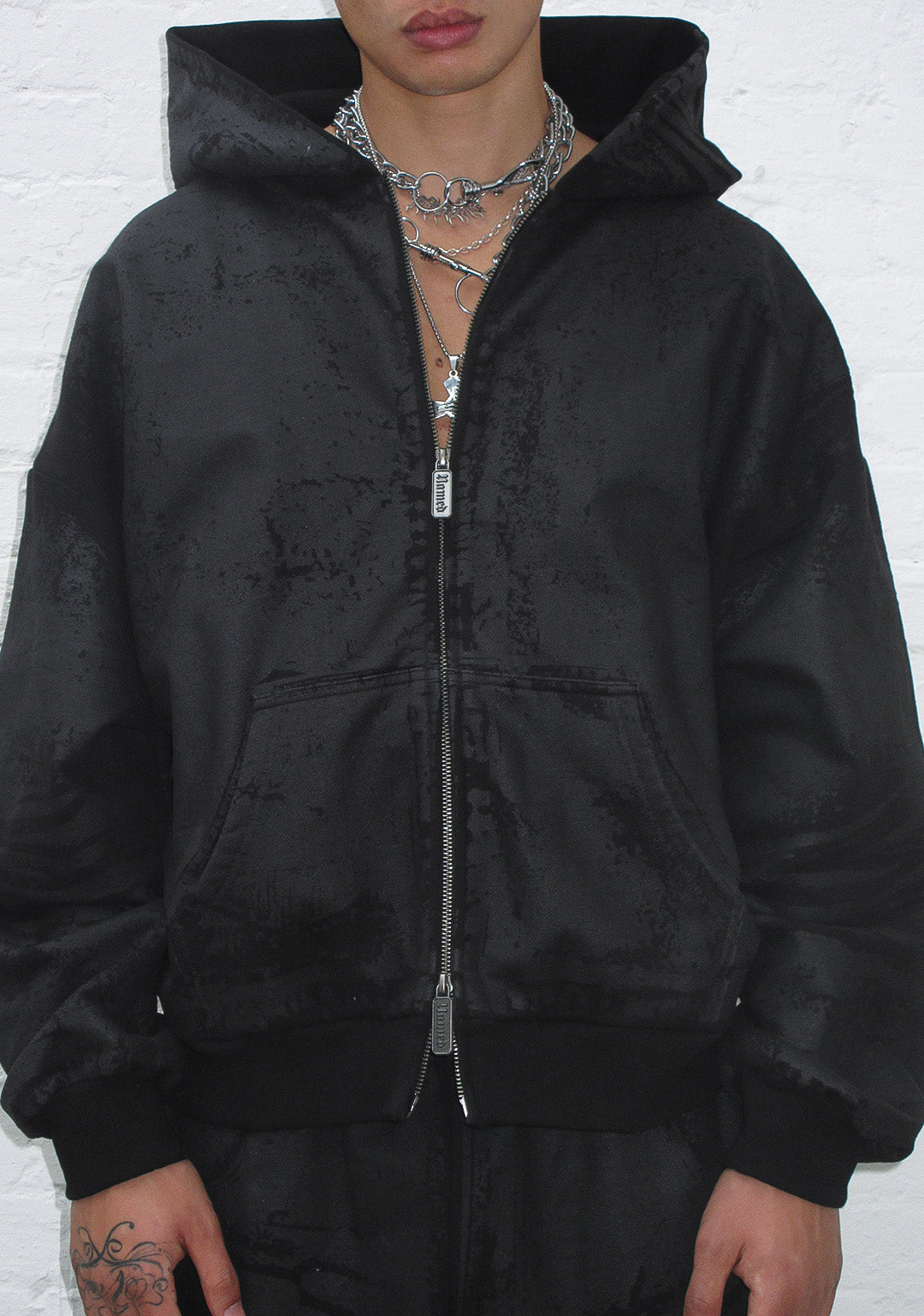FAITHFUL LEATHER EFFECT ZIP HOODIE BLACK