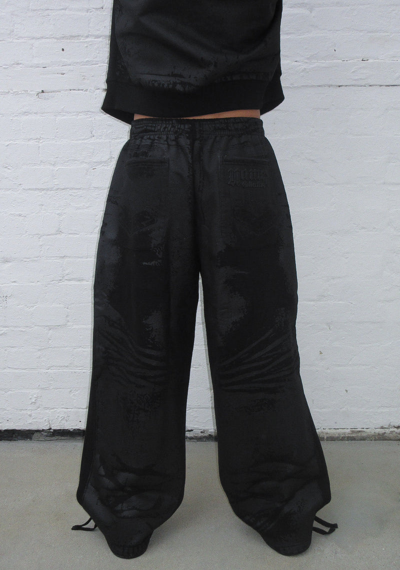 FAITHFUL LEATHER EFFECT OVERSIZED SWEATPANTS BLACK