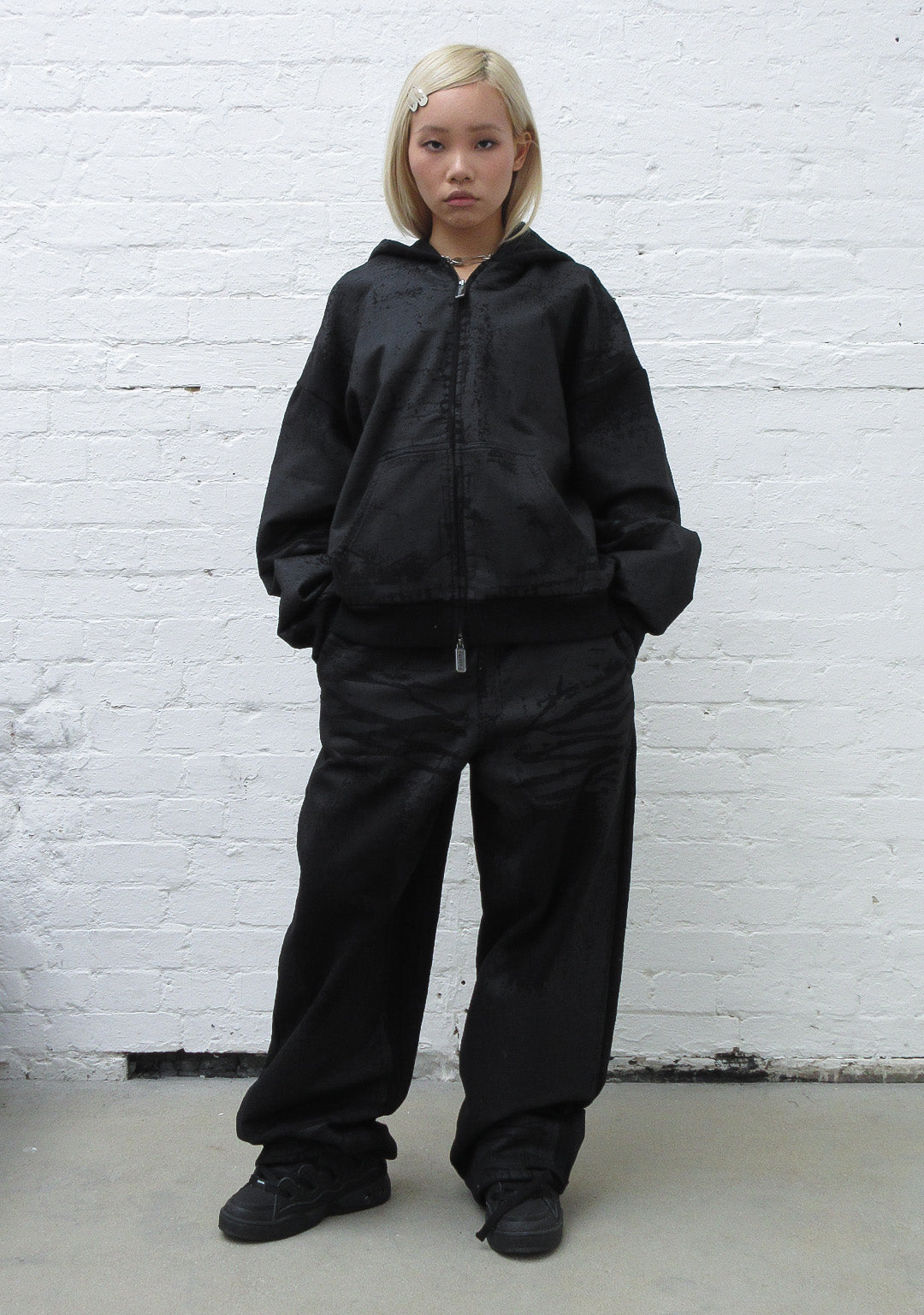 FAITHFUL LEATHER EFFECT OVERSIZED SWEATPANTS BLACK