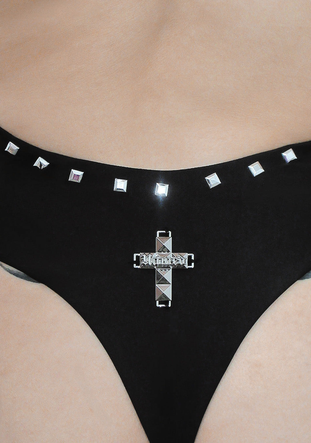 FAITHFUL STUDDED BACKLESS HALTERNECK SWIMSUIT BLACK