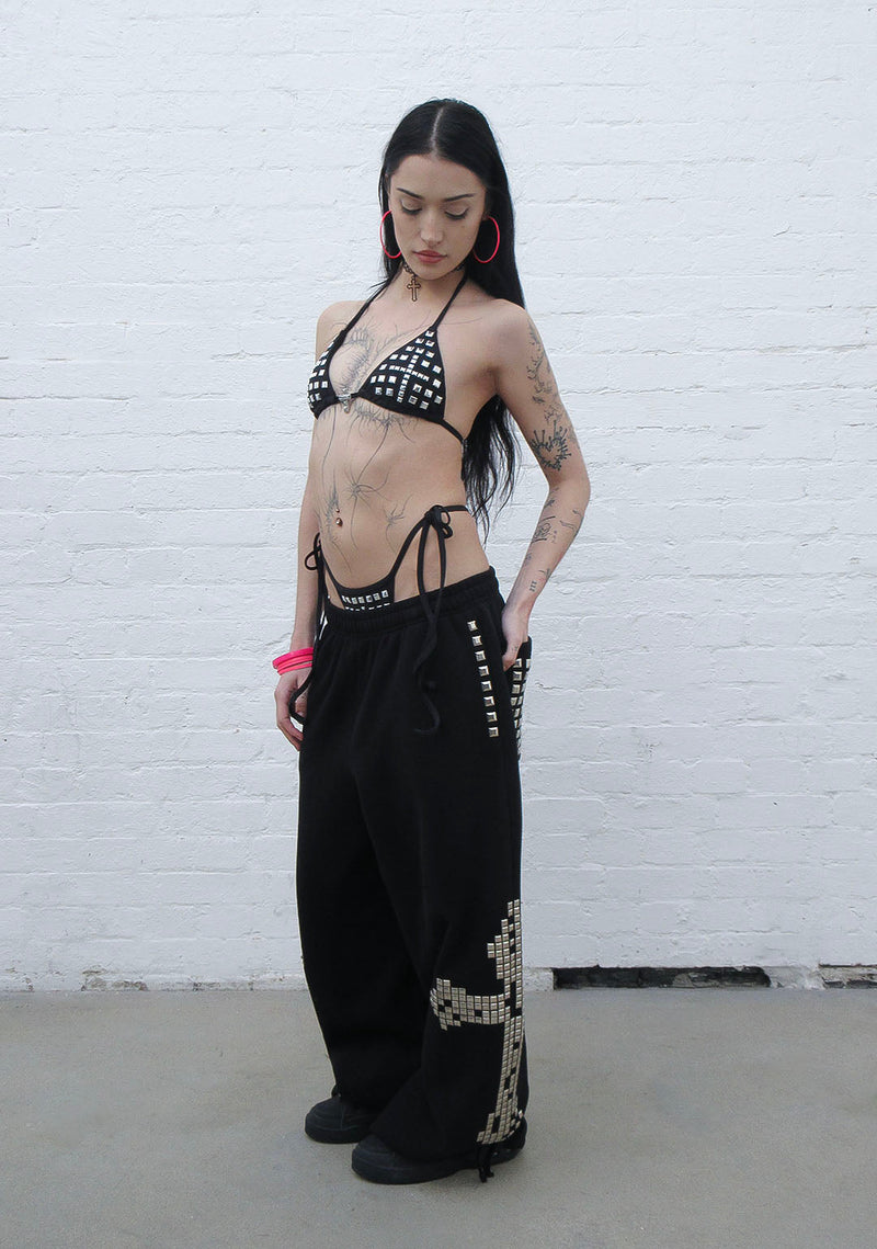 FAITHFUL STUDDED TRIANGLE BIKINI TOP BLACK