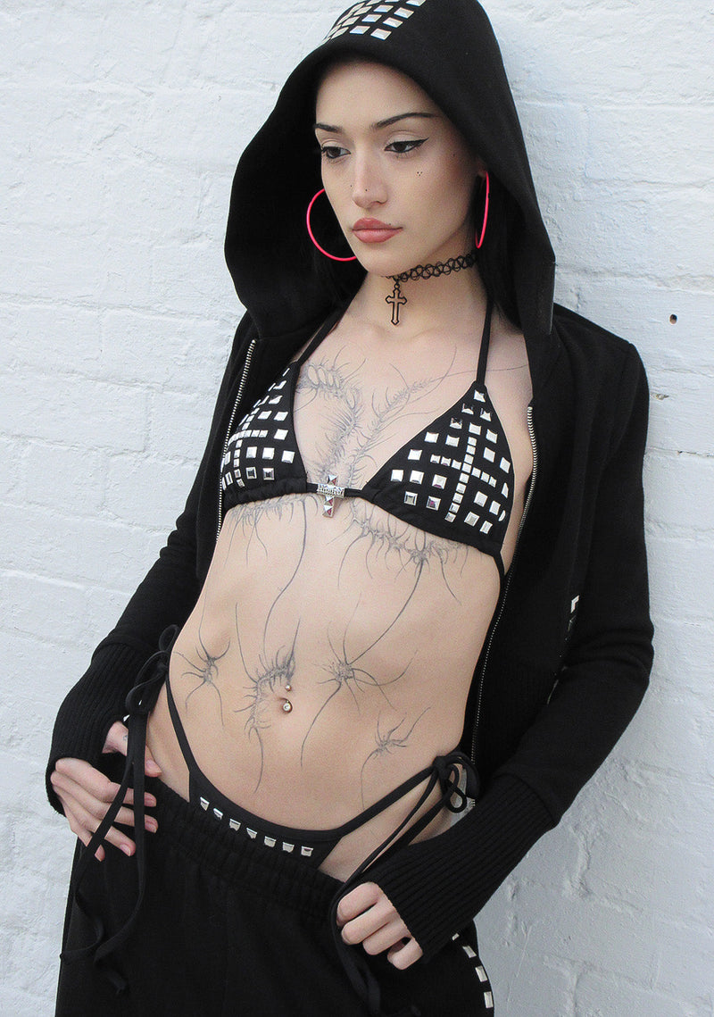 FAITHFUL STUDDED TRIANGLE BIKINI TOP BLACK