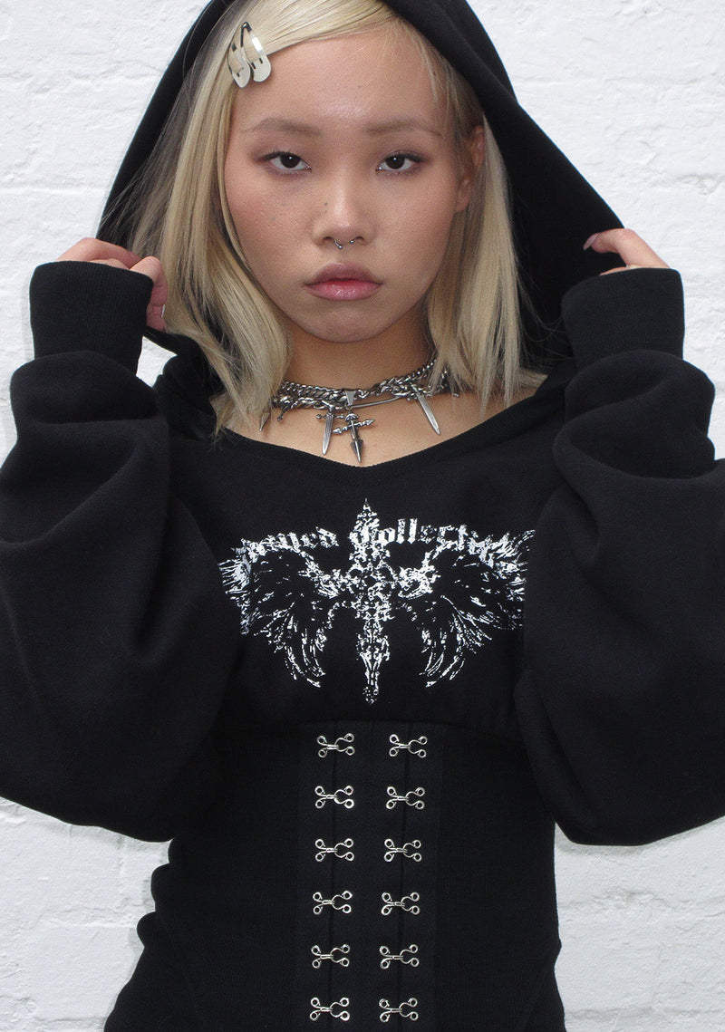 FALLEN CORSET SCULPT HOODIE BLACK