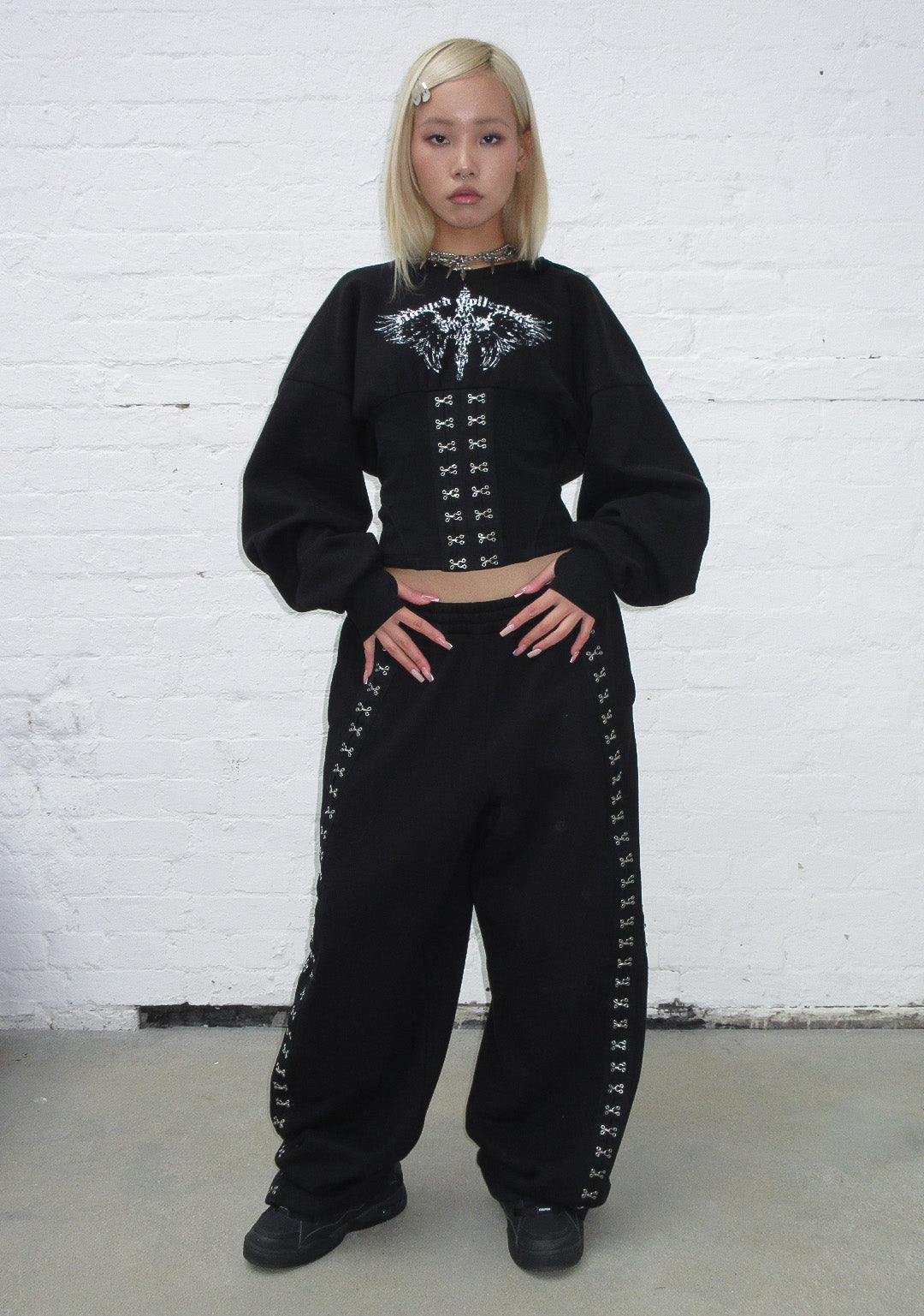 FALLEN CORSET SCULPT HOODIE BLACK