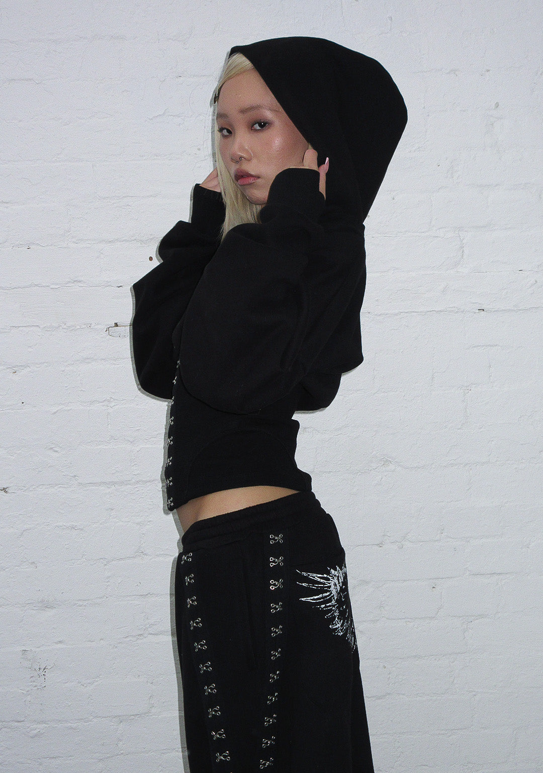 FALLEN CORSET SCULPT HOODIE BLACK