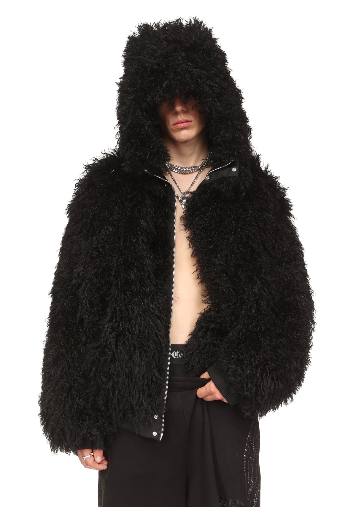 FALLEN FAUX FUR REVERSIBLE BOMBER JACKET BLACK