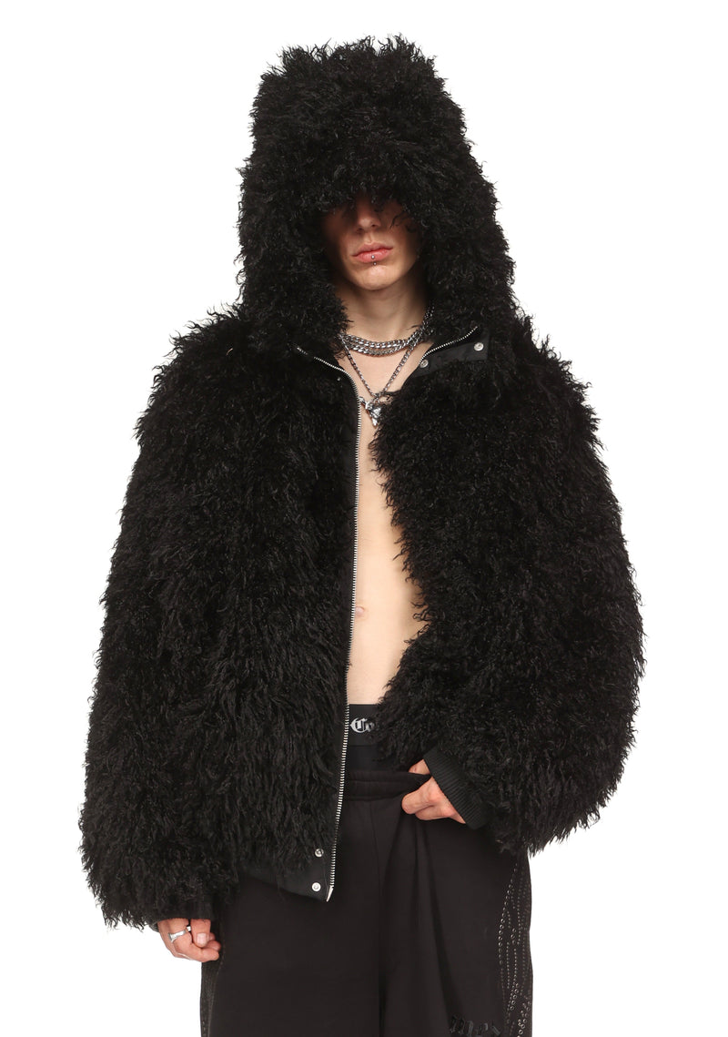 FALLEN FAUX FUR REVERSIBLE BOMBER JACKET BLACK