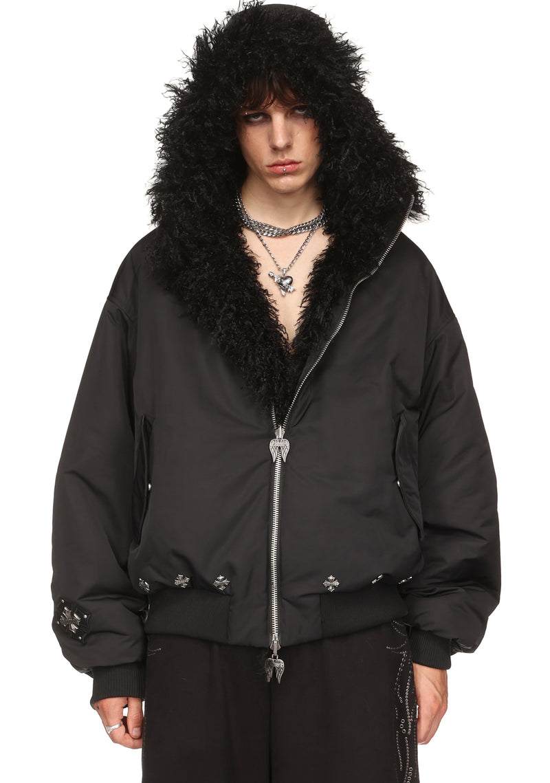 FALLEN FAUX FUR REVERSIBLE BOMBER JACKET BLACK