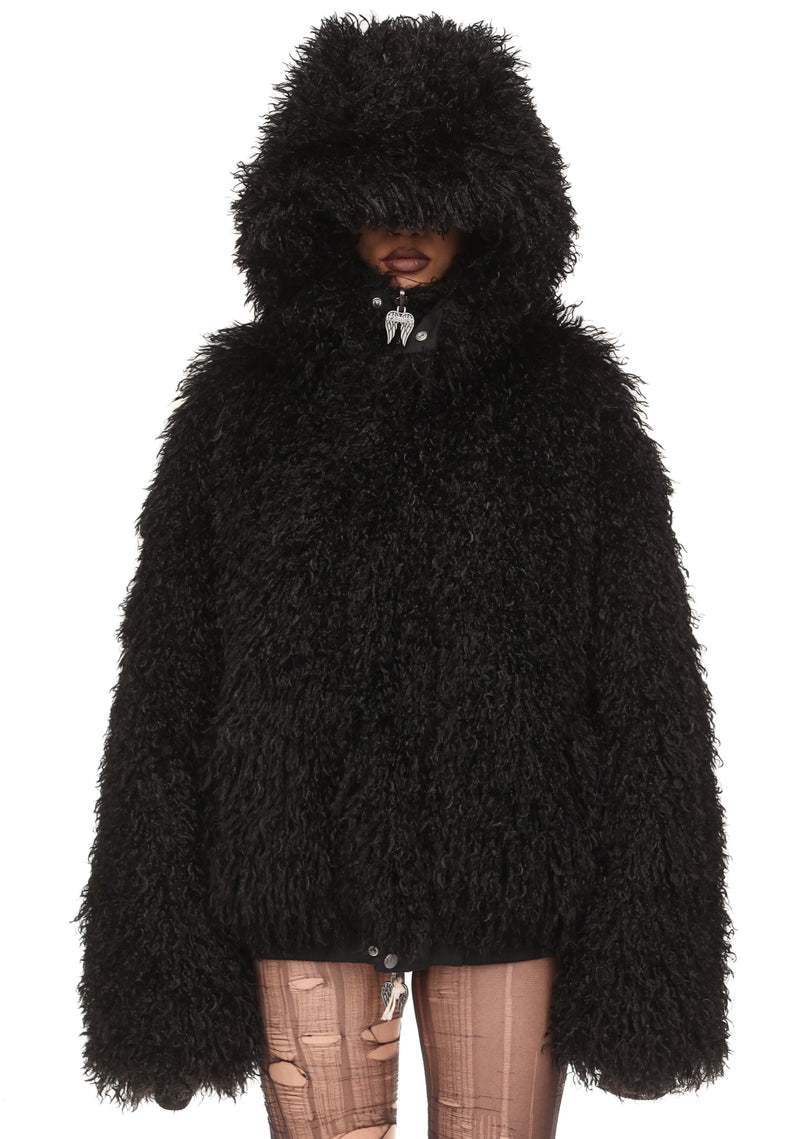 FALLEN FAUX FUR REVERSIBLE BOMBER JACKET BLACK
