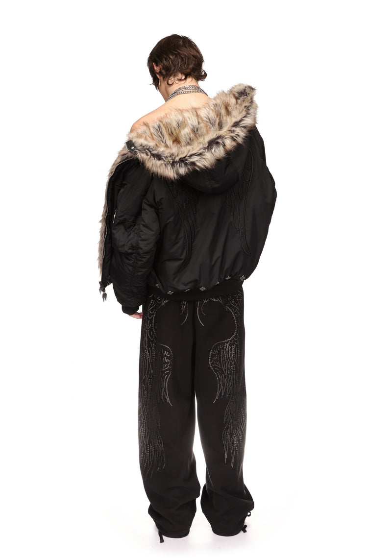 FALLEN FAUX FUR REVERSIBLE BOMBER JACKET BLACK AND NATURAL