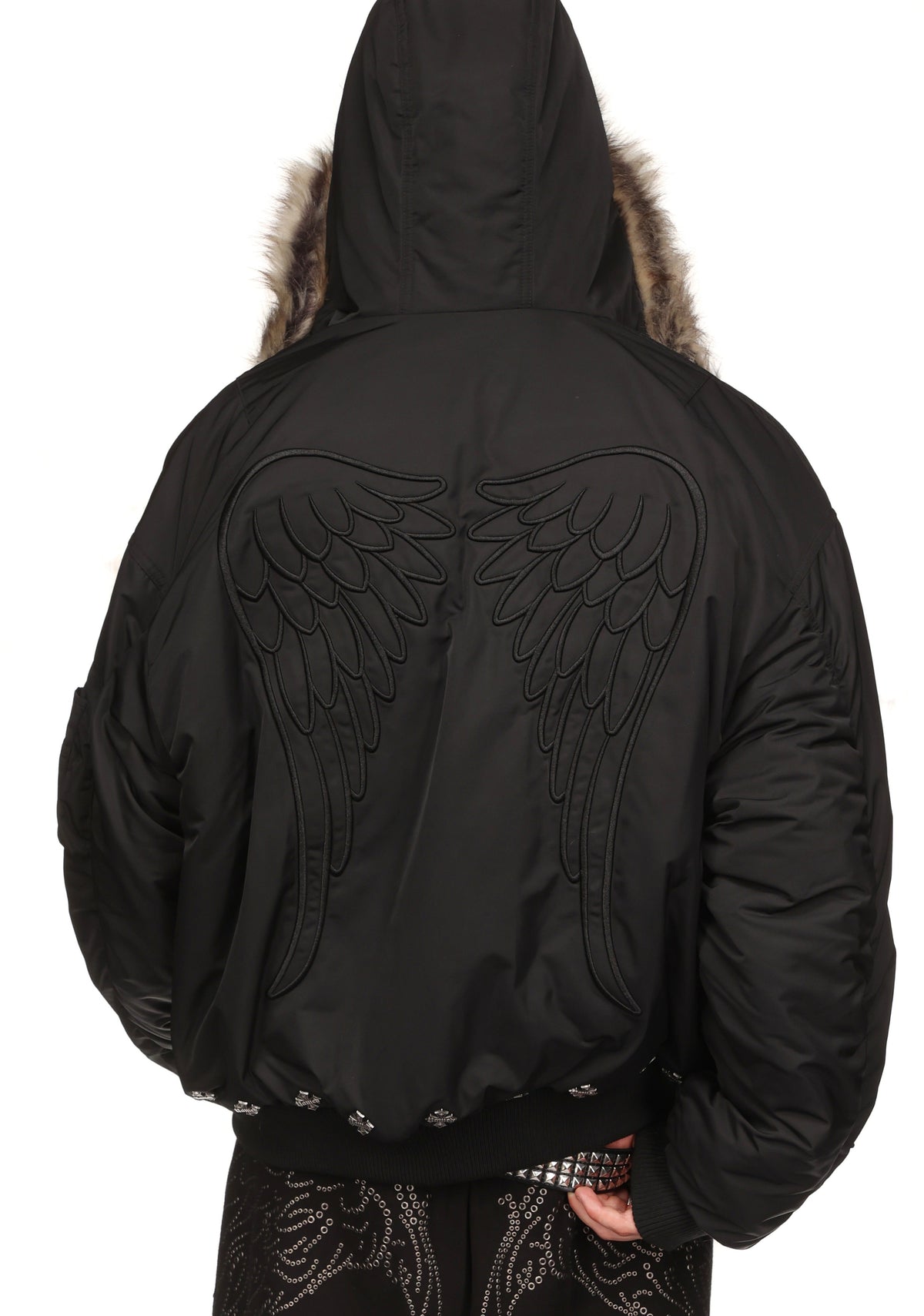 FALLEN FAUX FUR REVERSIBLE BOMBER JACKET BLACK AND NATURAL