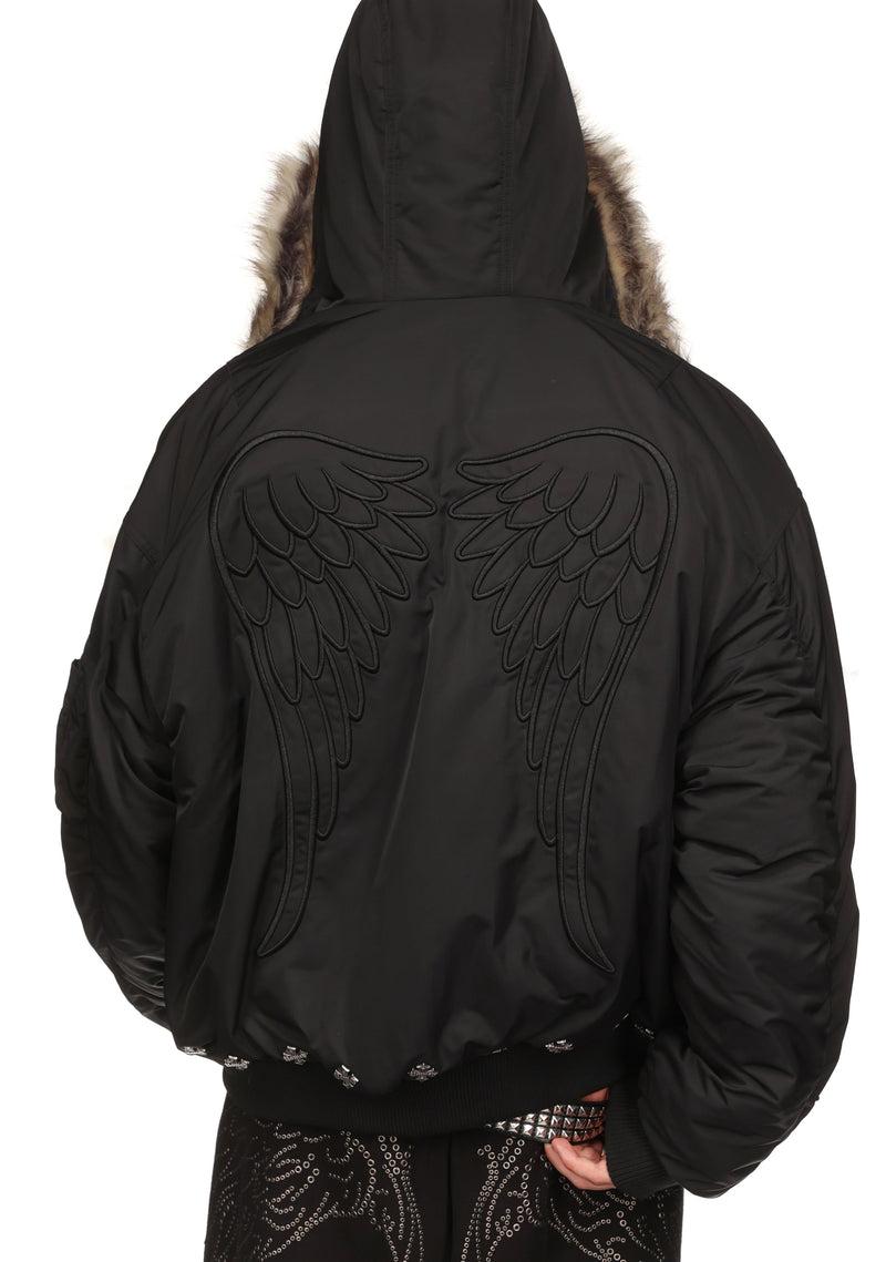 FALLEN FAUX FUR REVERSIBLE BOMBER JACKET BLACK AND NATURAL