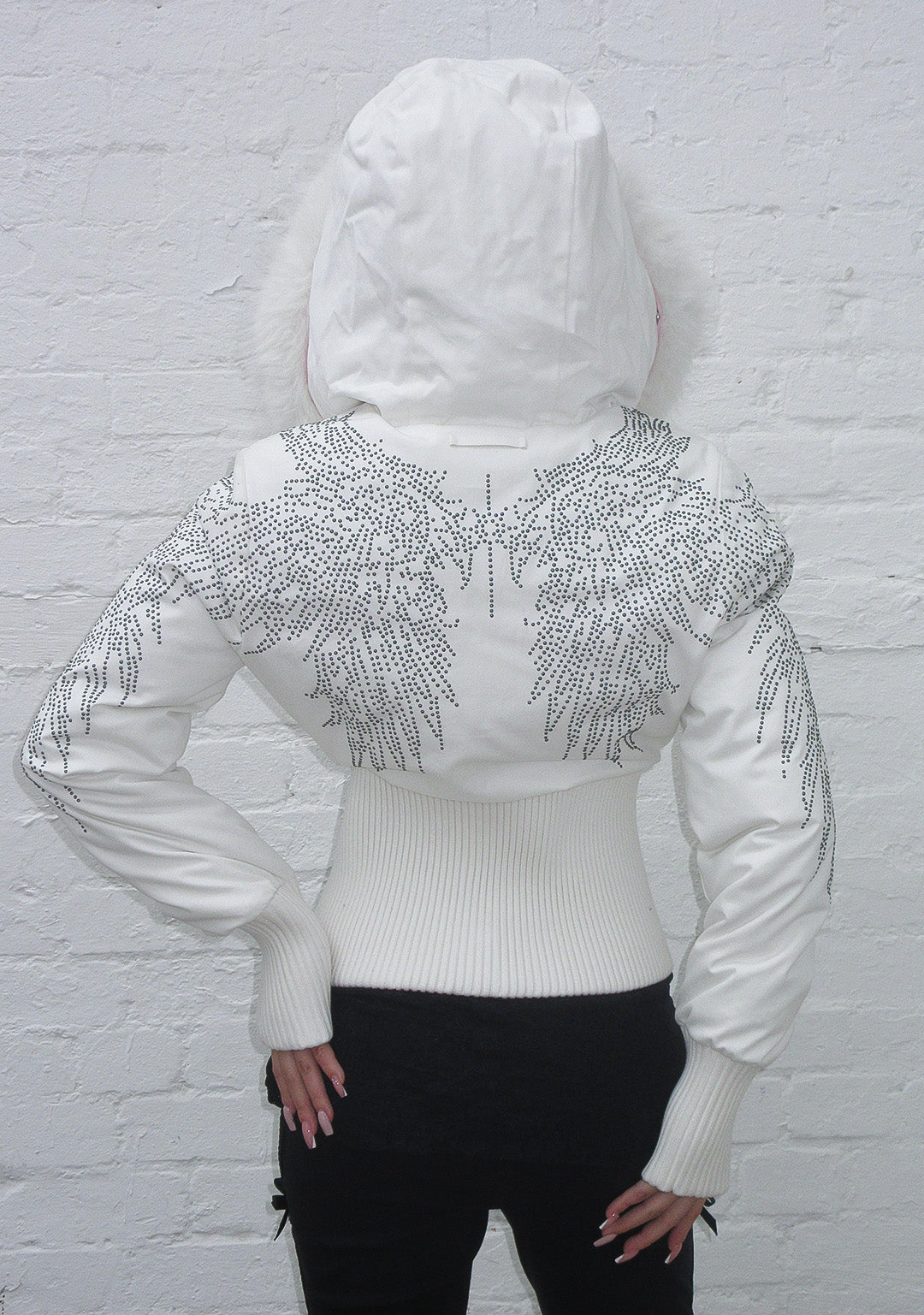 FALLEN FAUX FUR REVERSIBLE RIB PUFFER JACKET BABY PINK AND WHITE