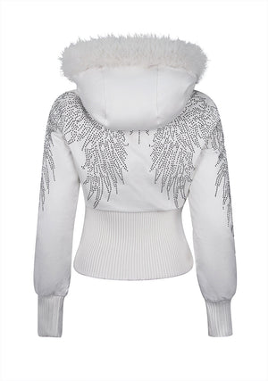 FALLEN FAUX FUR REVERSIBLE RIB PUFFER JACKET BABY PINK AND WHITE