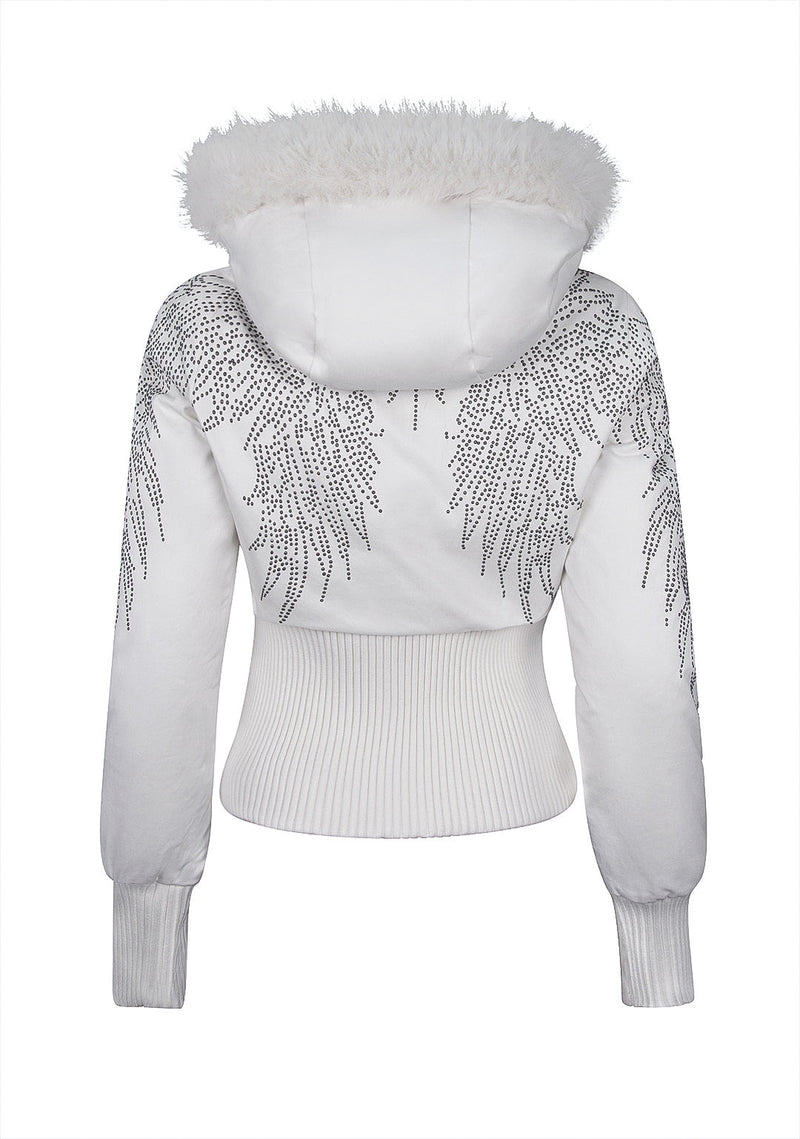 FALLEN FAUX FUR REVERSIBLE RIB PUFFER JACKET BABY PINK AND WHITE