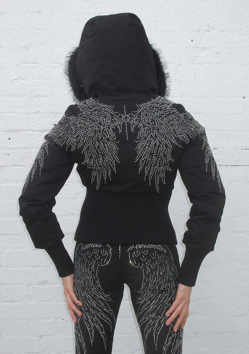 FALLEN FAUX FUR REVERSIBLE RIB PUFFER JACKET BLACK