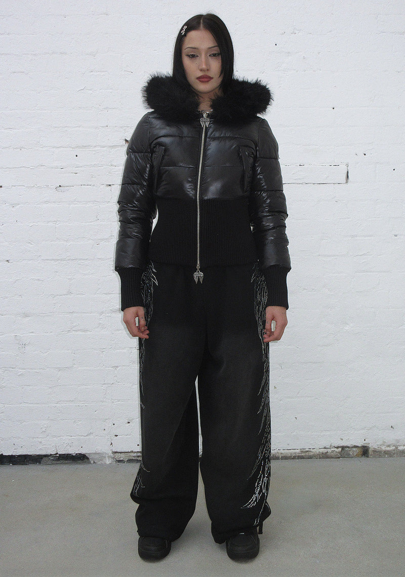 FALLEN FAUX FUR REVERSIBLE RIB PUFFER JACKET BLACK