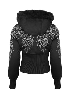 FALLEN FAUX FUR REVERSIBLE RIB PUFFER JACKET BLACK