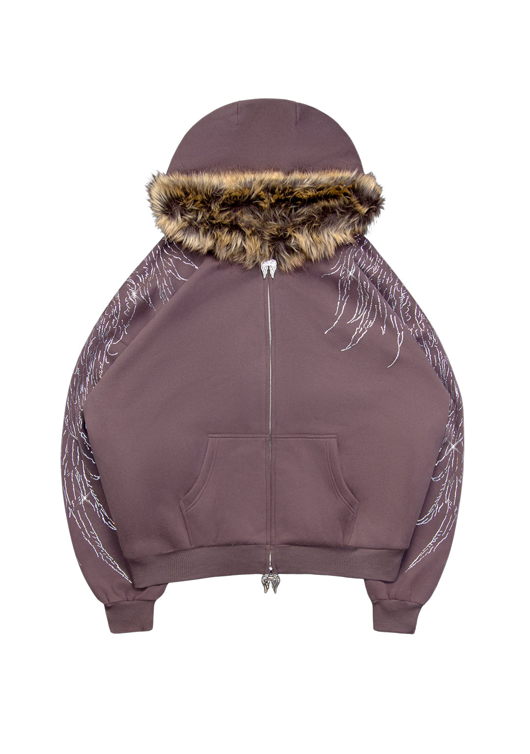 Fallen Faux Fur Rhinestone Zip Hoodie Brown Detachable Fur – NAMED