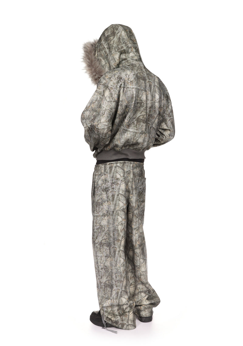 FALLEN FAUX FUR ZIP HOODIE TREE CAMO (DETACHABLE FUR)