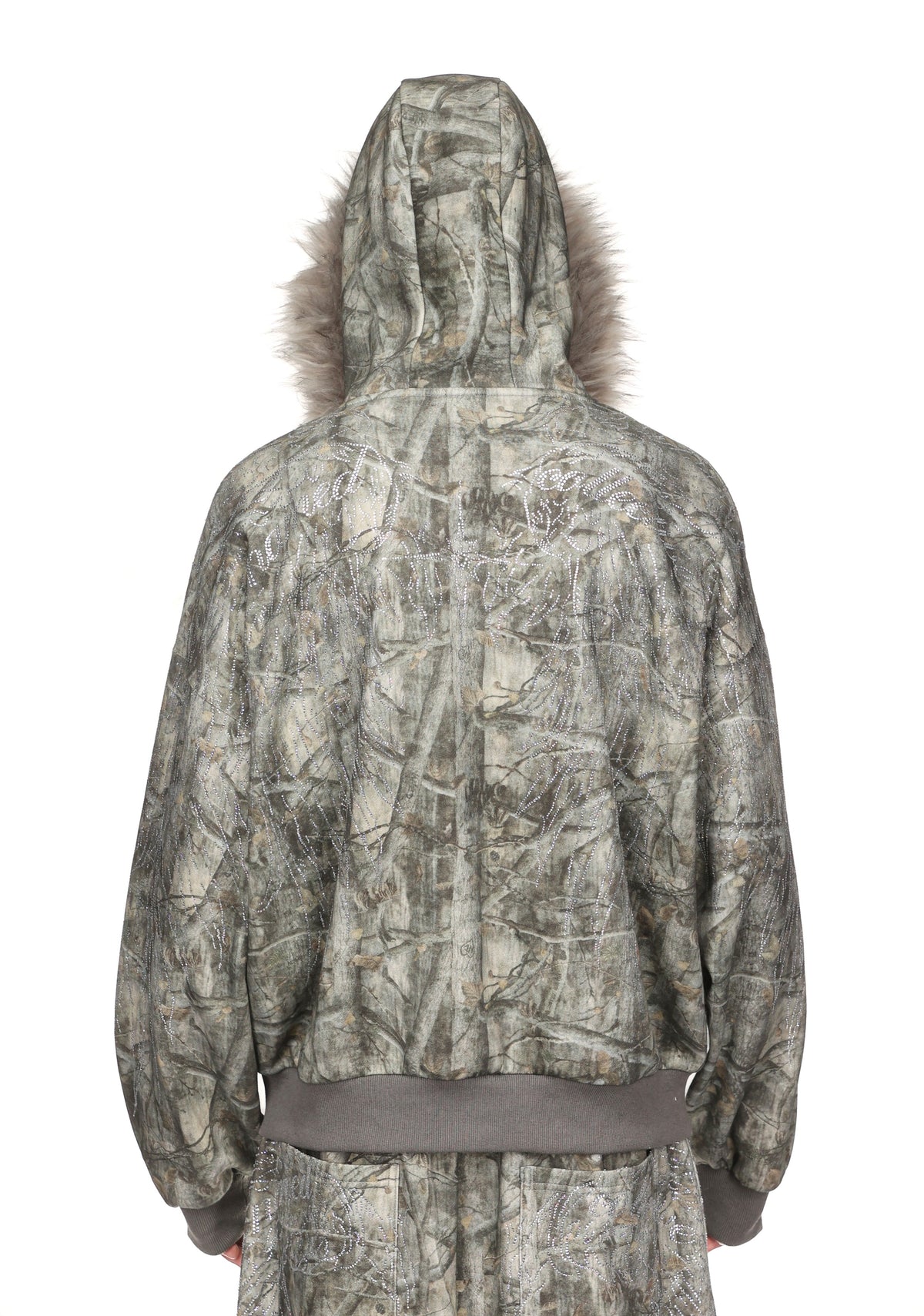 FALLEN FAUX FUR ZIP HOODIE TREE CAMO (DETACHABLE FUR)